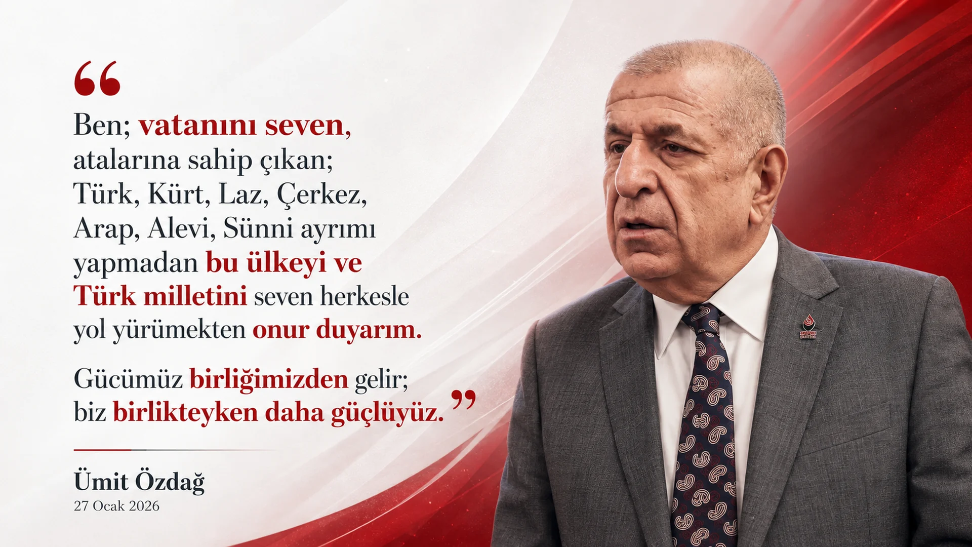 Ümit Özdağ'ın birlik ve ortak aidiyet vurgusunu içeren slider görseli