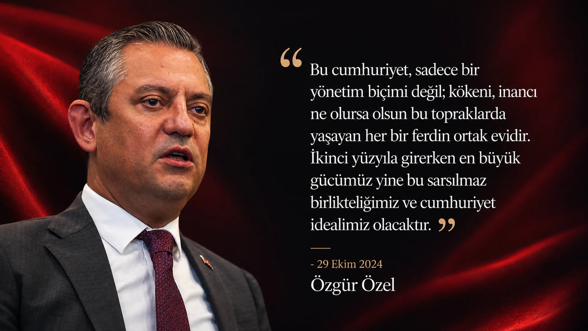 Özgür Özel'in cumhuriyet ve ortak ev vurgusunu içeren slider görseli
